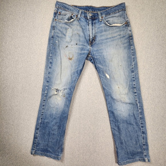 Levi's Other - Levi's 514 Straight Jeans Mens 34x30 Blue Fair Distressed Paint Splatter Patch